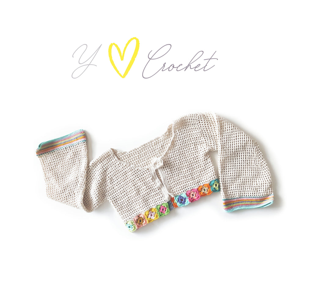 Chaleco Crochet Manga Larga Aplicación Flores