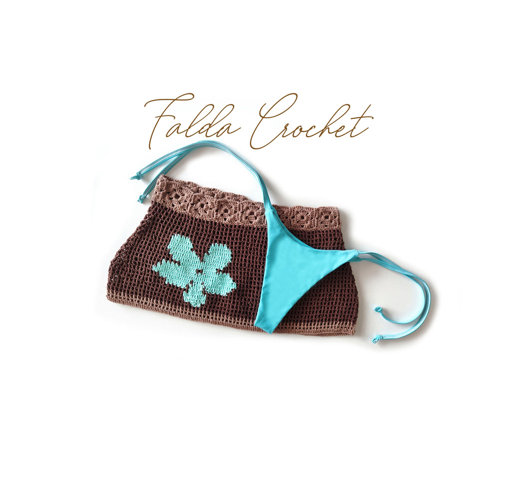 Falda Crochet Café Jacqard Flor