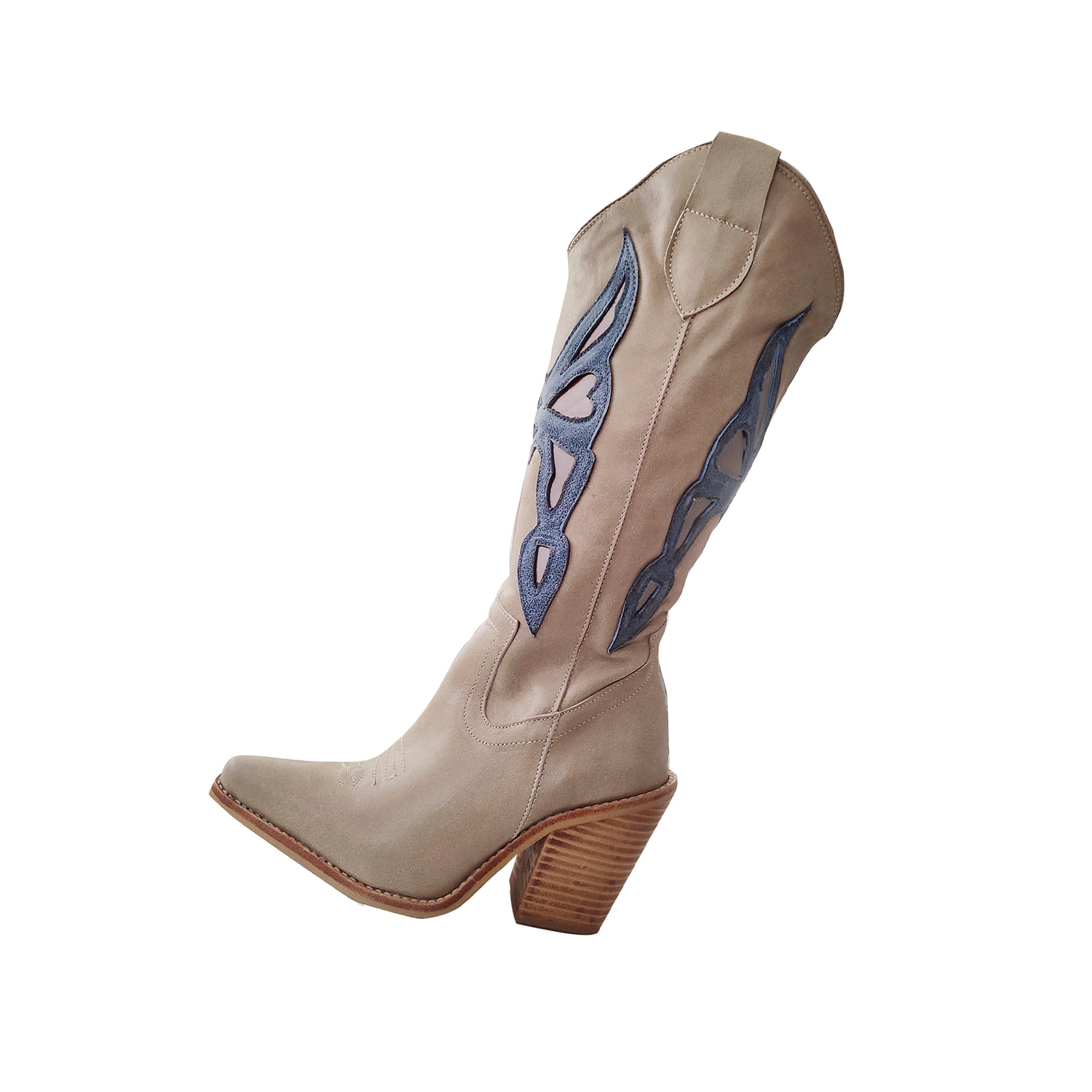Botas Mariposa Cuero Marfil - Aplicación en Cuero Celeste