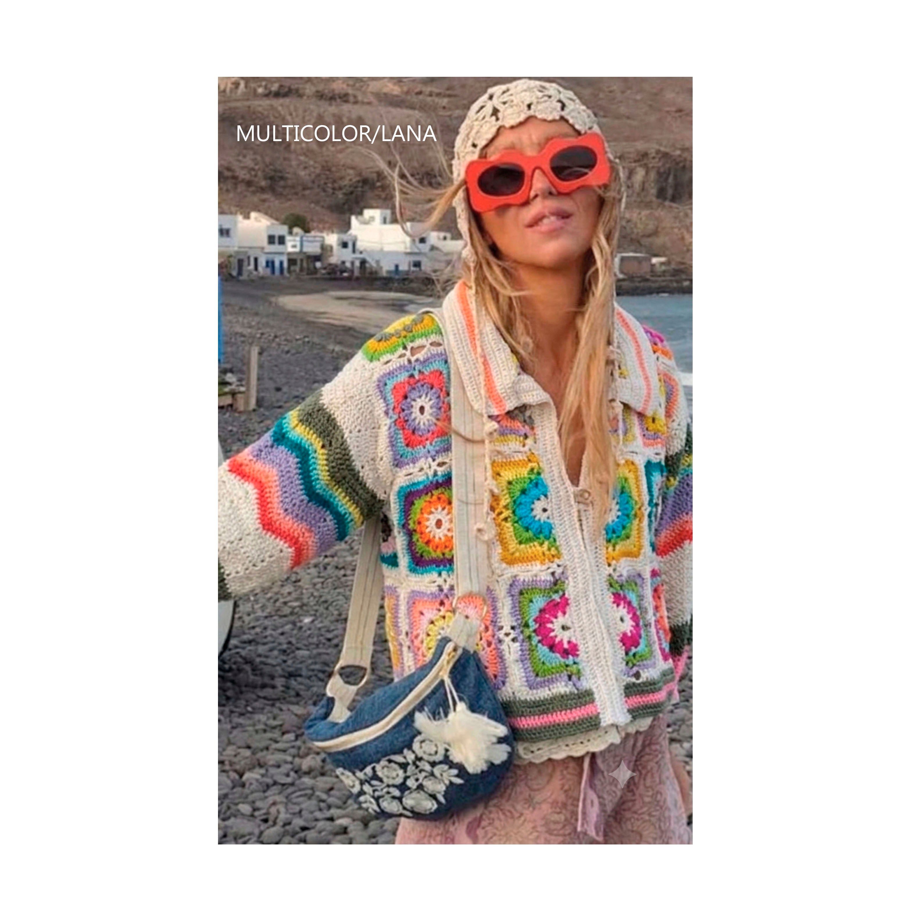 Chaleco Crochet Manga Larga Multicolor