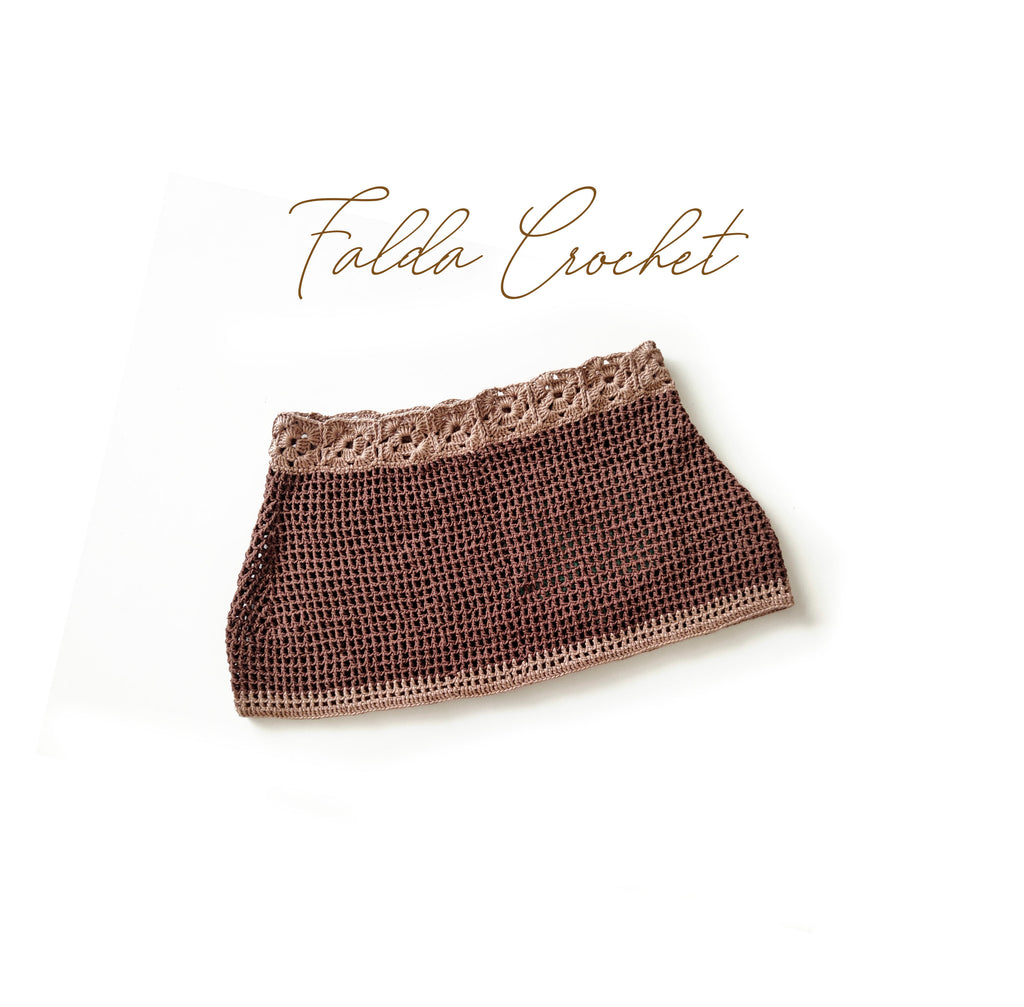 Falda Crochet Café Jacqard Flor