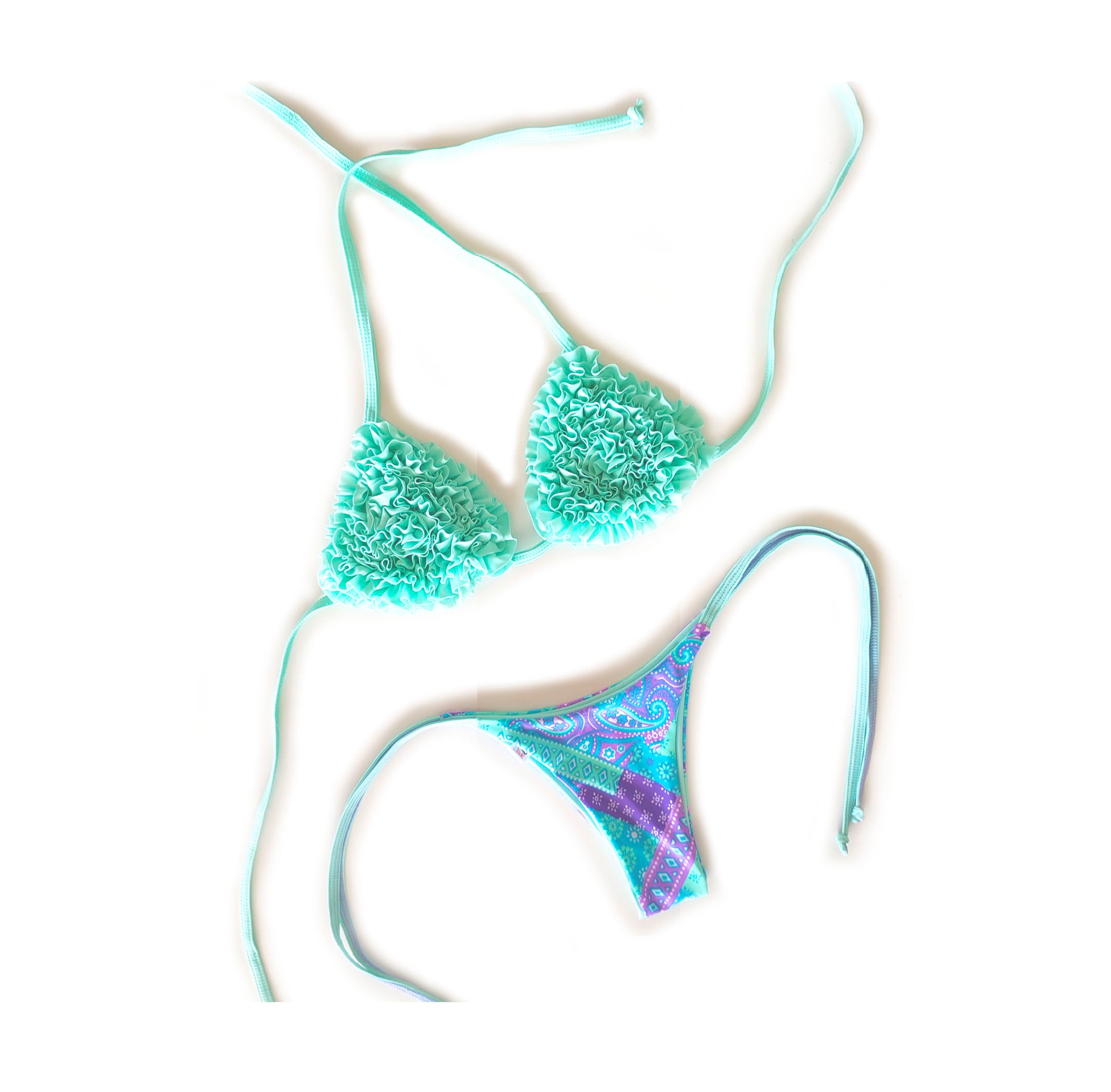 Bikini Conjunto Mil Vuelitos + Tanga Turquesa reversible