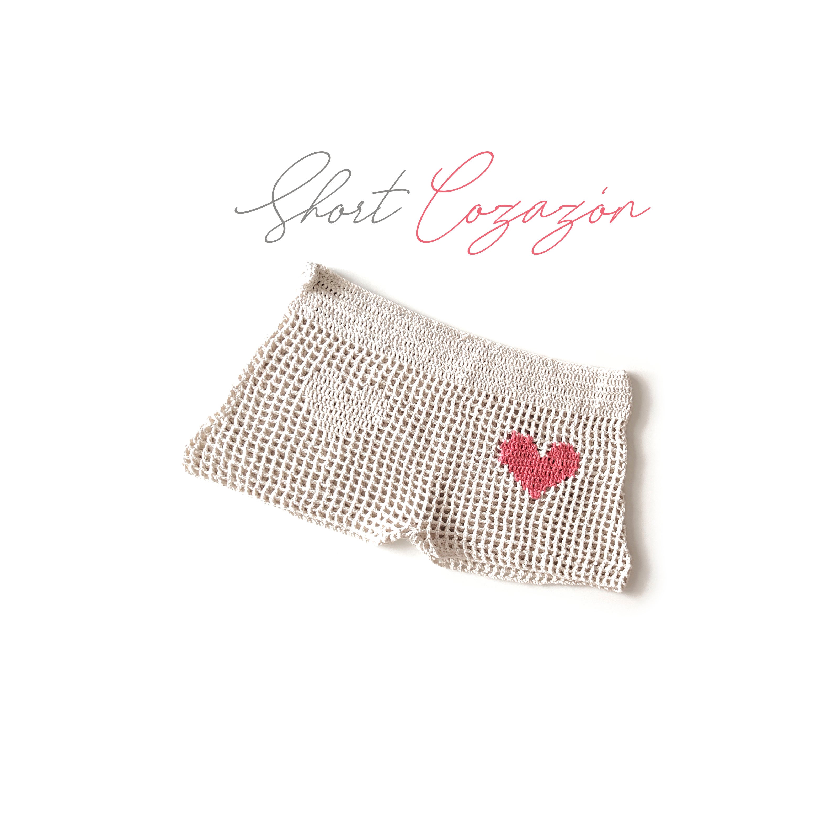 Short Crochet Blanco Jacqard Corazones