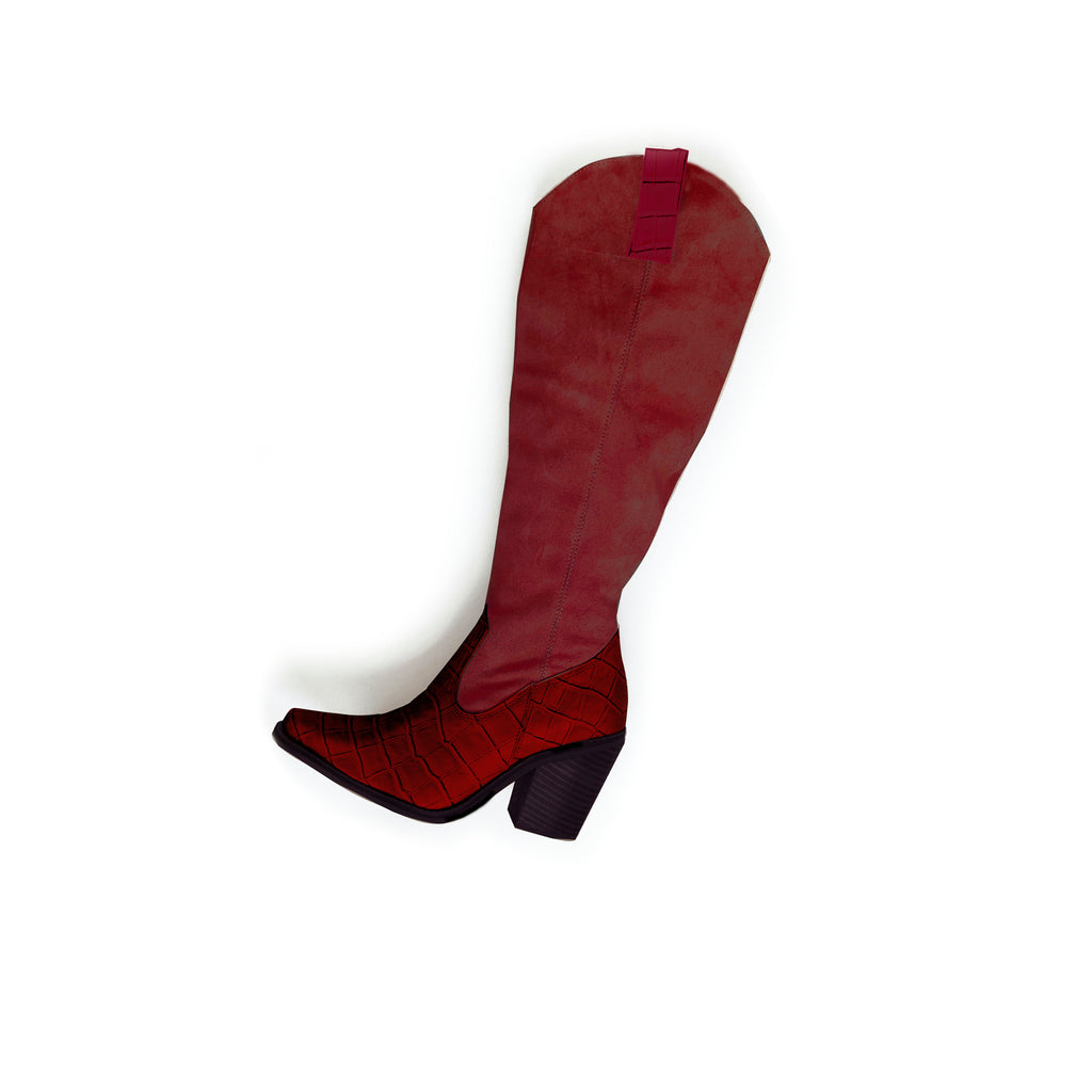 Botas | Cuero Texturado y Reno Rojo Oscuro