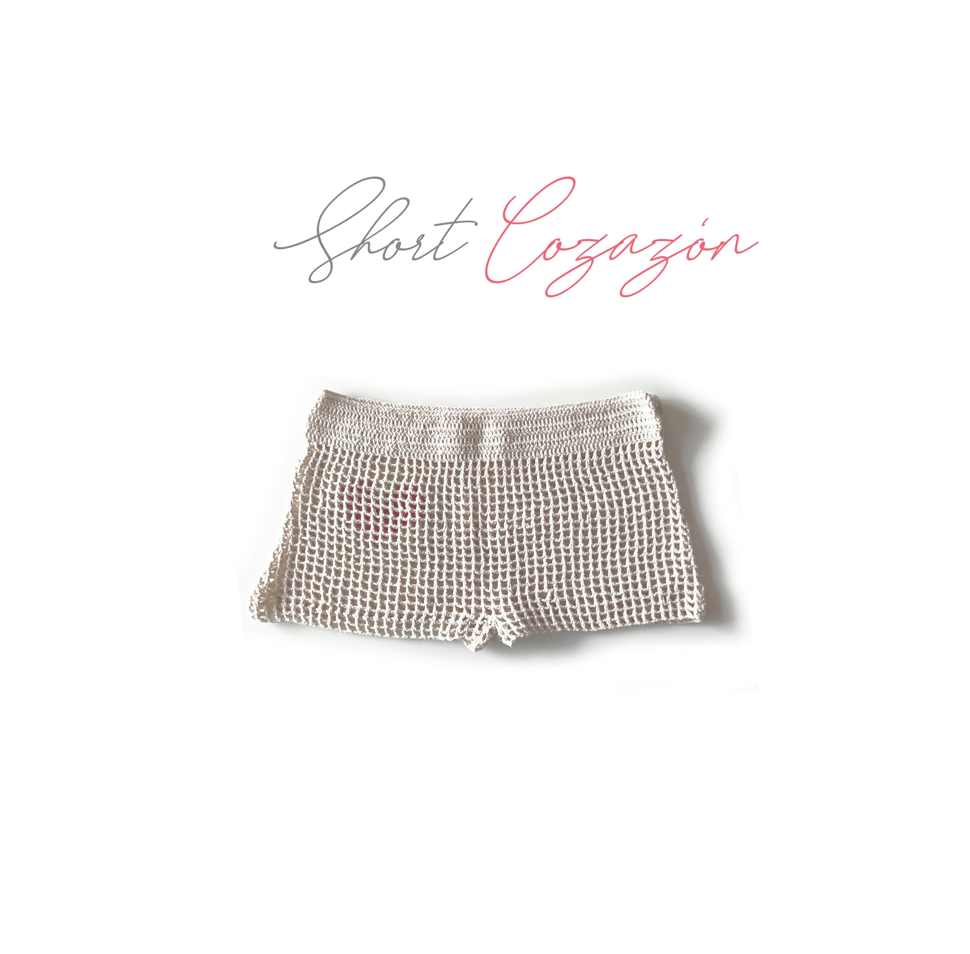 Short Crochet Blanco Jacqard Corazones