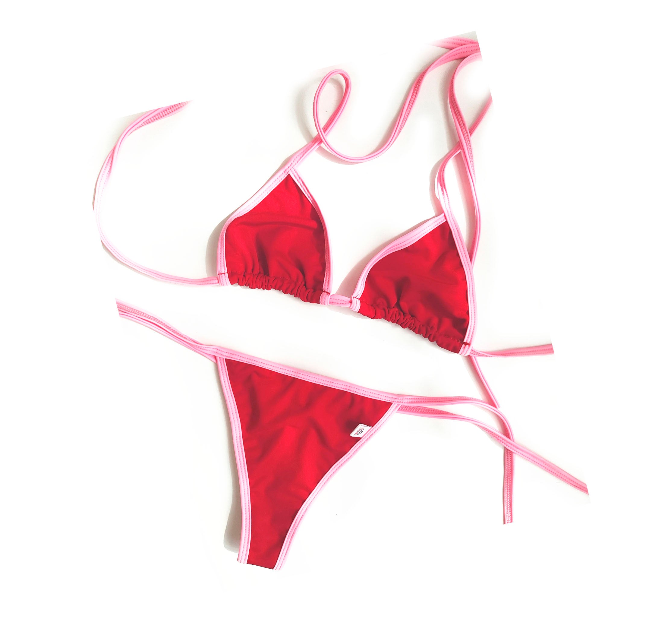 Bikini conjunto Bicolor Rojo con Rosa Chicle