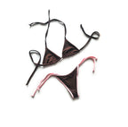 Nuevo! Bikini Conjunto Chocolate con Tanga Bordes Rosa