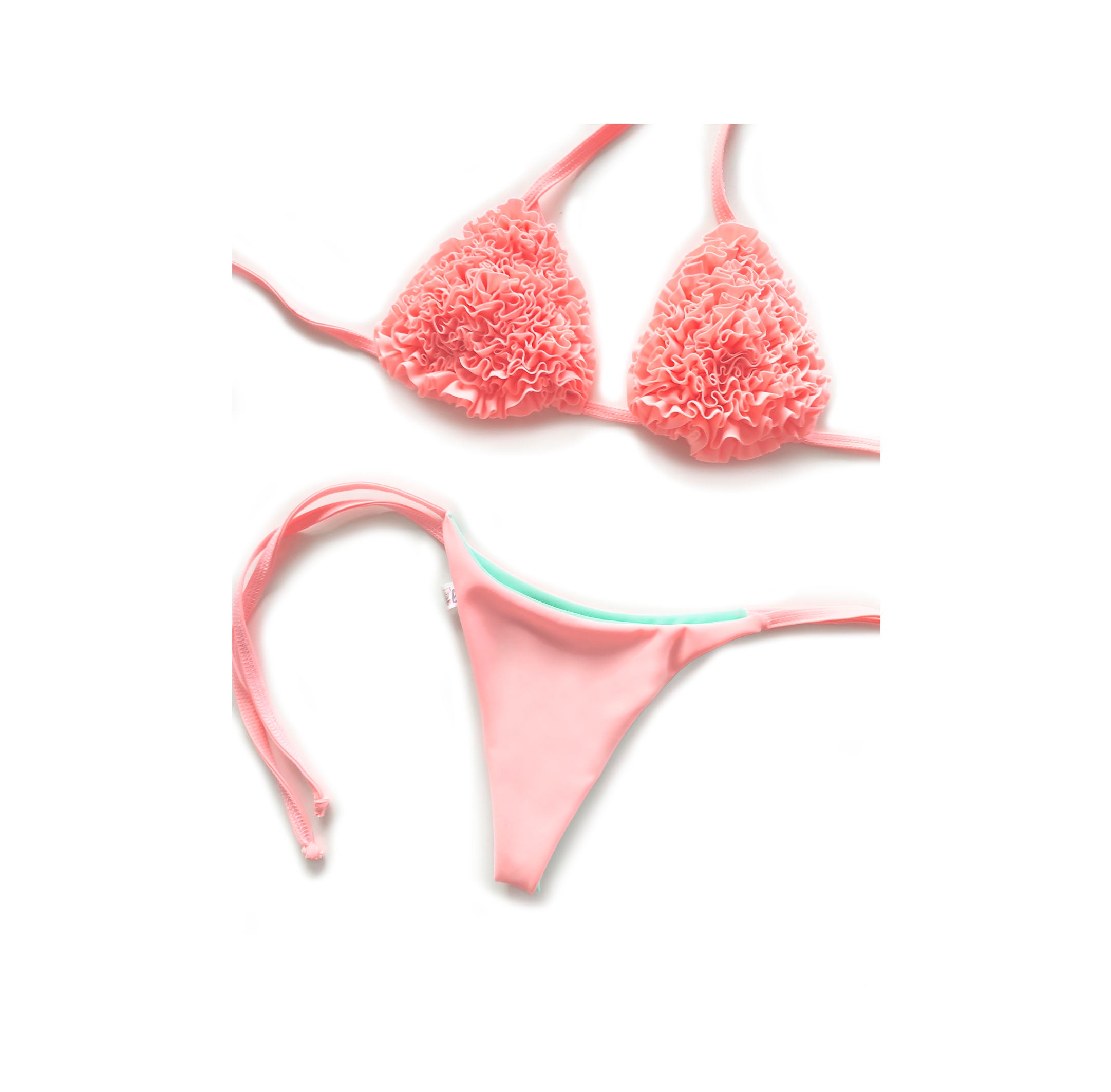 Bikini conjunto Coral Mil Vuelitos + Tanga reversible