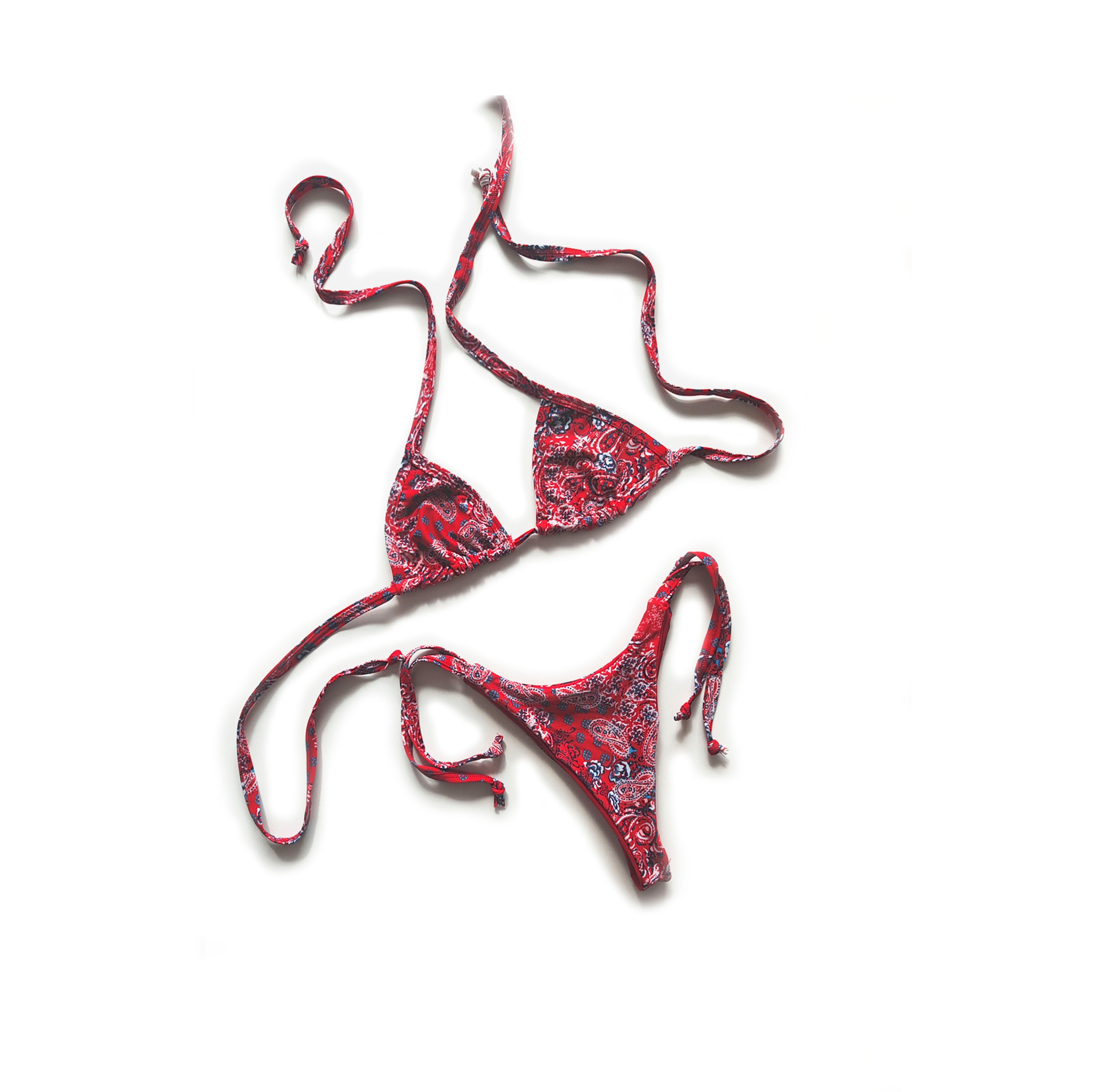 Nuevo! Bikini Conjunto Estampado Rojo Bandana Reversible