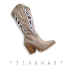 Botas Mariposa Cuero Marfil - Aplicación en Cuero Blanco y Camel