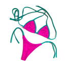 Bikini conjunto Bicolor + Tanga Fucsia con Verde Petróleo