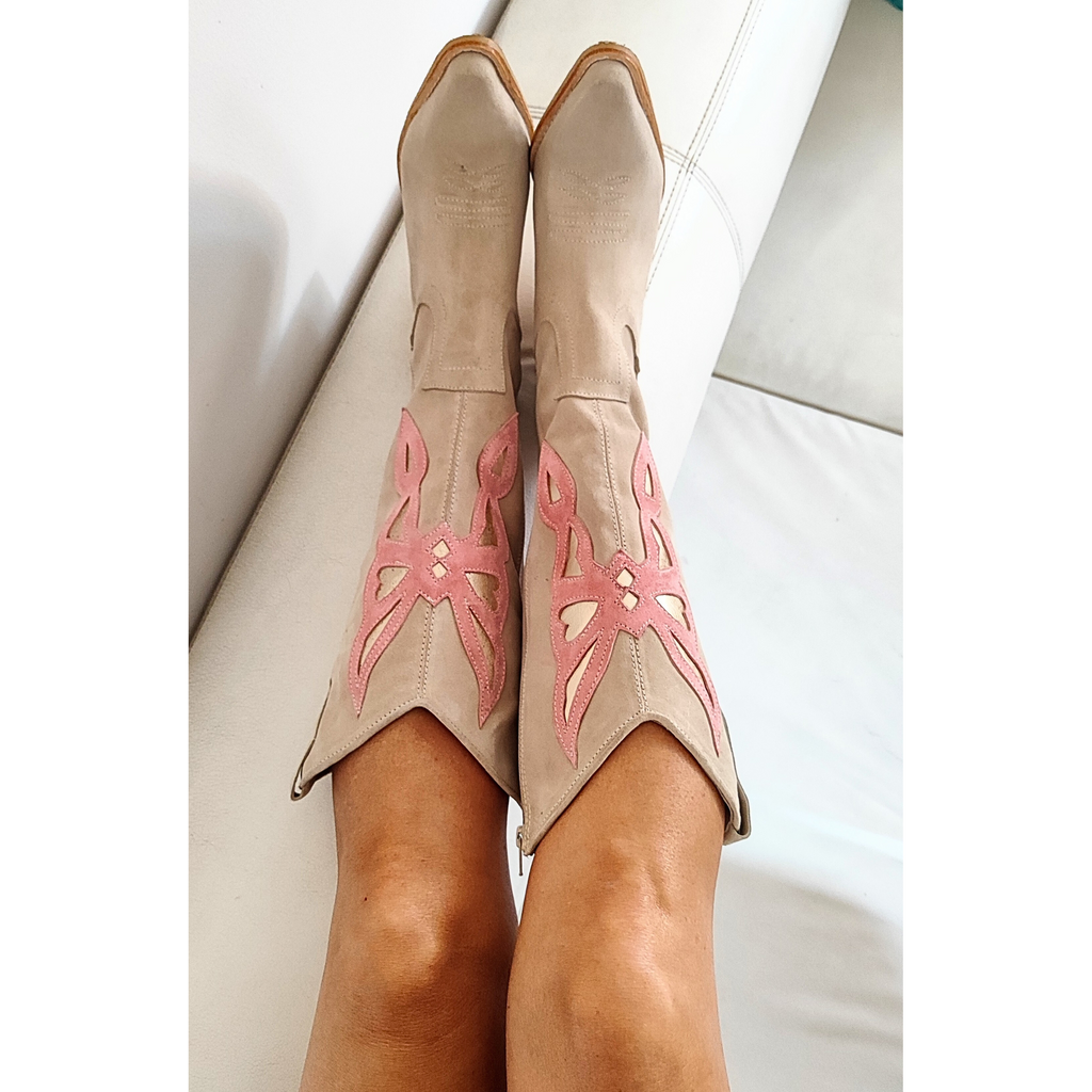 Botas Mariposa Reno Marfil - Aplicación Rosa Dorado