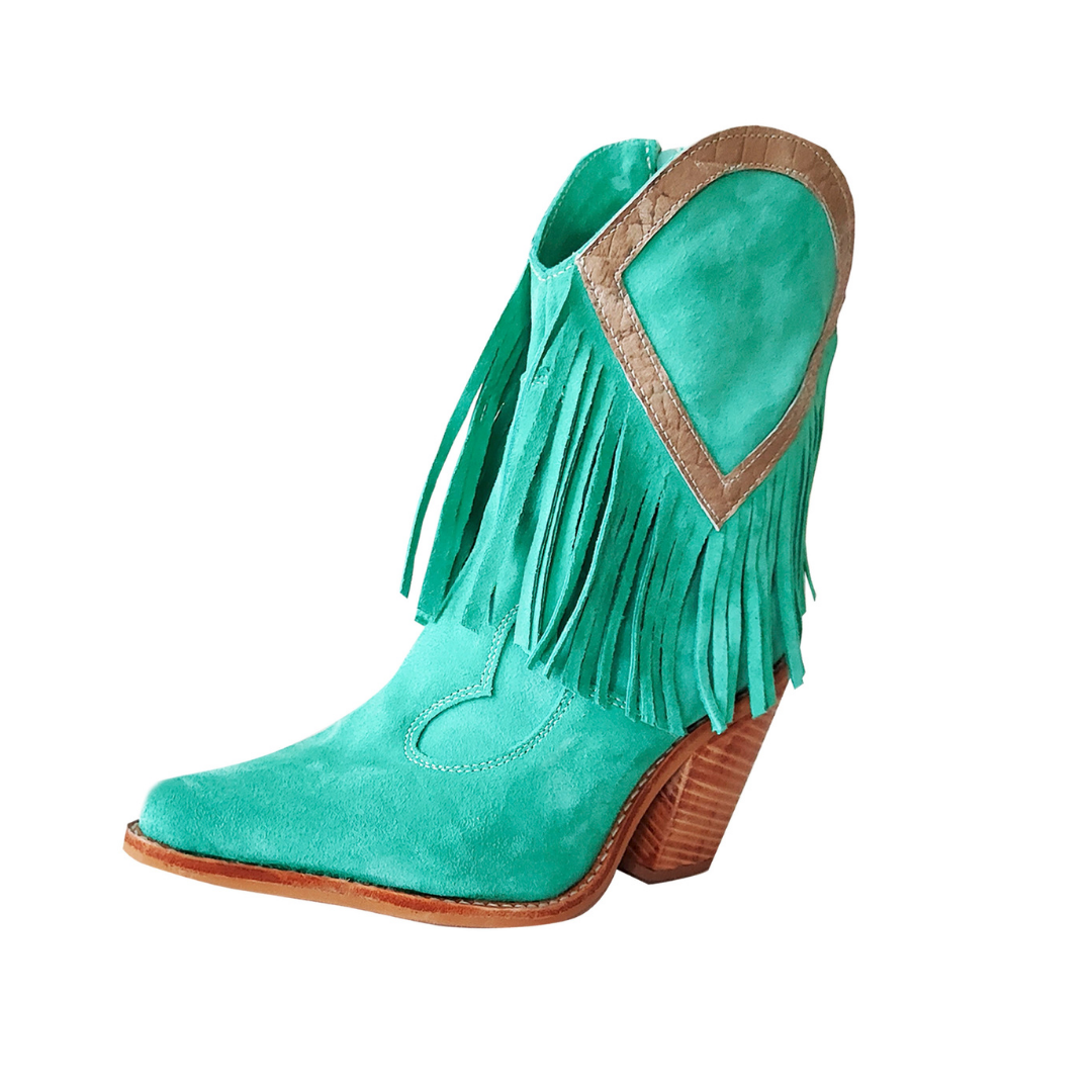Botines Andes | Reno Verde Turquesa - Flecos