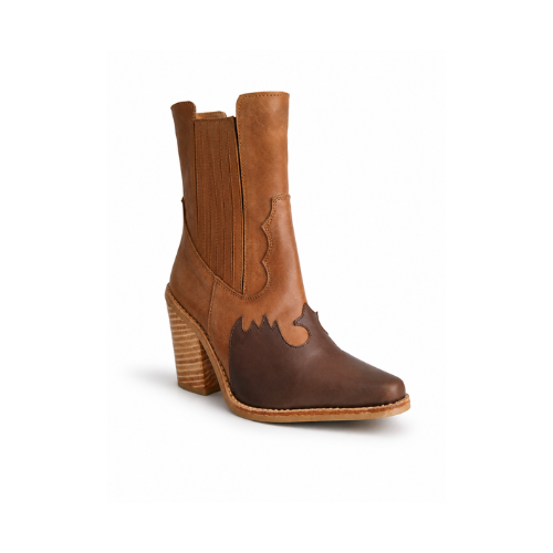 Botines Bicolor - Cuero Camel y Punta Chocolate