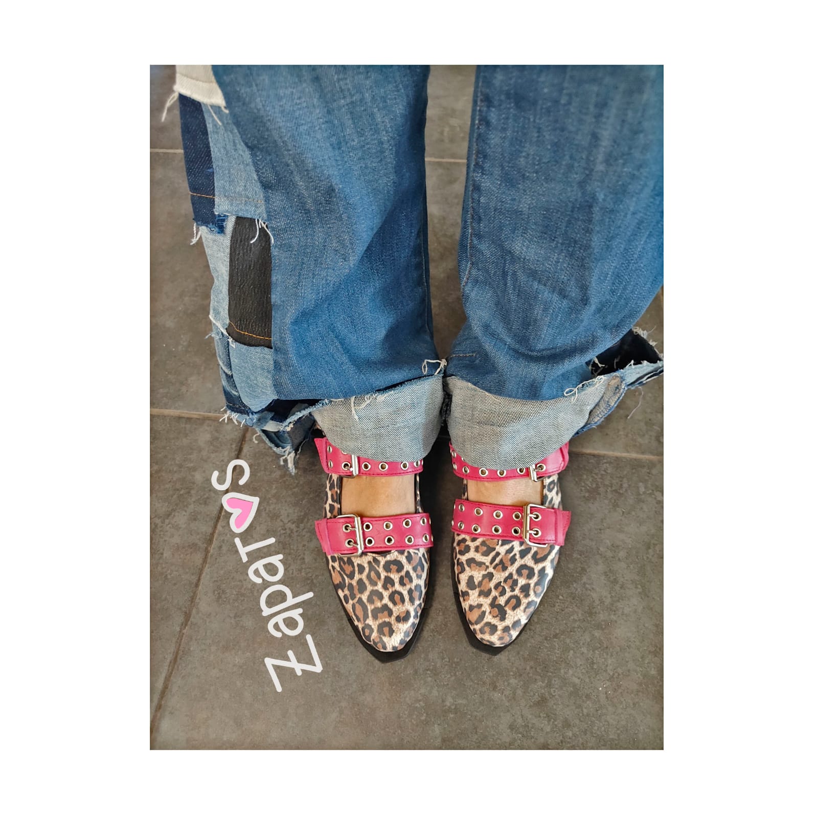 Zapato Cuero Animal Print Correas Fucsia