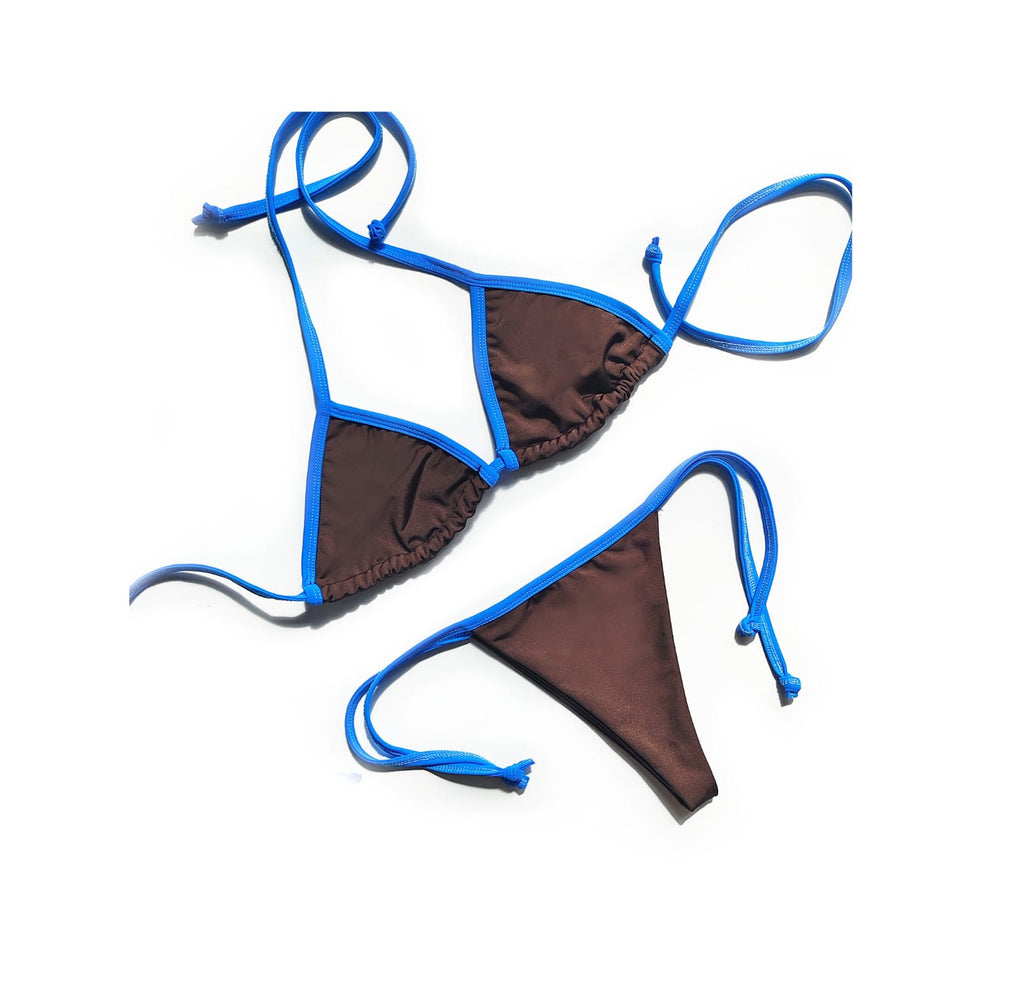 Nuevo! Bikini Conjunto Chocolate con Azul