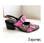 Zapato Cuero Animal Print Correas Fucsia